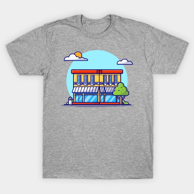 Street Café Building Cartoon Vector Icon Illustration T-Shirt by Catalyst Labs